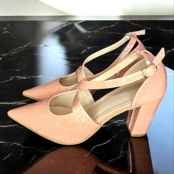 UNKNOWN Faux Snakeskin Pink Chunky Heel - 10.5 - Picture 4 of 6